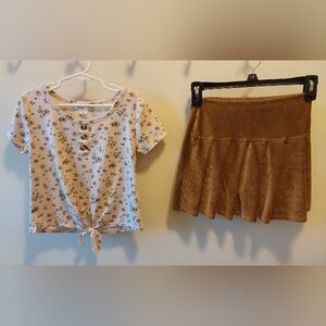 Knitworks Girl's Floral Button-Front Tie Hem w/ Corduroy Skirt